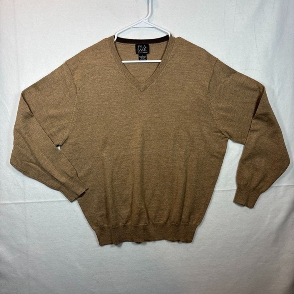 Jos. A. Bank V-Neck Sweater Men Large Brown Excellent 100% Merino Wool Signature